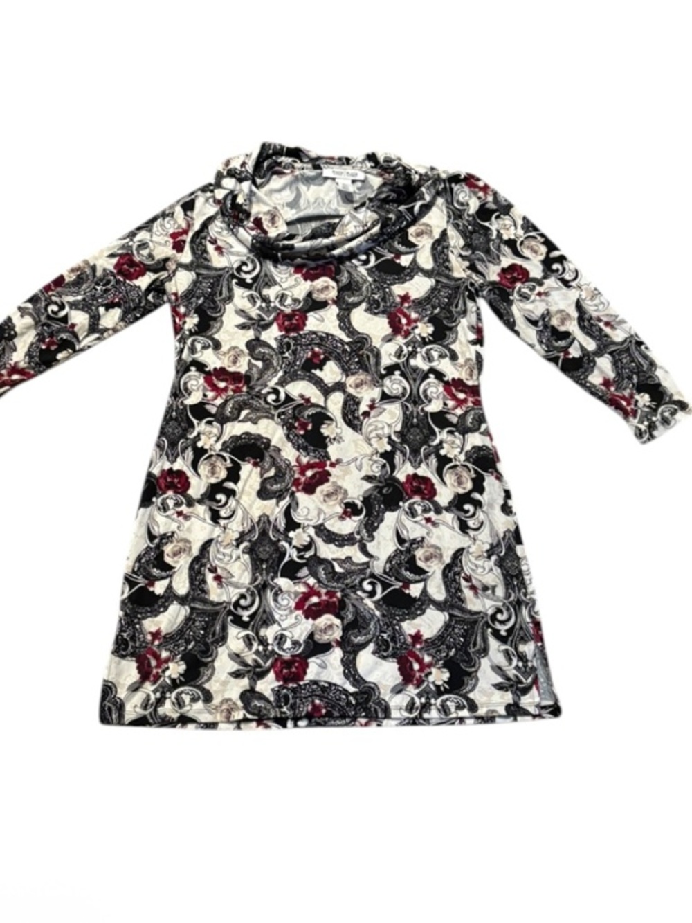 White House black market paisley Floral Cowl Neck Dress Black, White & Burgundy